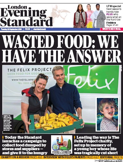 London Evening Standard Newspaper Front Page (UK) for 21 September 2016