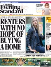 London Evening Standard Newspaper Front Page (UK) for 22 March 2013