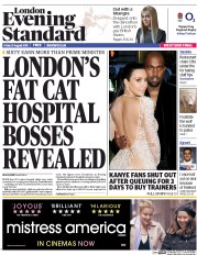 London Evening Standard Newspaper Front Page (UK) for 22 August 2015