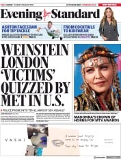 London Evening Standard (UK) Newspaper Front Page for 22 August 2018