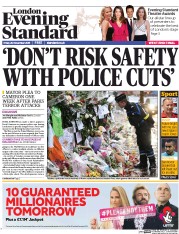 London Evening Standard (UK) Newspaper Front Page for 23 November 2015
