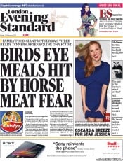 London Evening Standard Newspaper Front Page (UK) for 23 February 2013