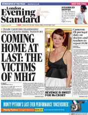 London Evening Standard Newspaper Front Page (UK) for 23 July 2014