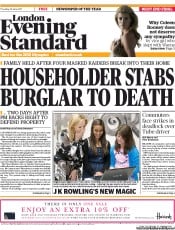 London Evening Standard (UK) Newspaper Front Page for 24 June 2011