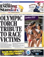 London Evening Standard Newspaper Front Page (UK) for 24 July 2012