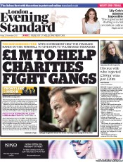 London Evening Standard Newspaper Front Page (UK) for 25 November 2013