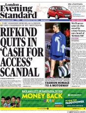 London Evening Standard Newspaper Front Page (UK) for 25 February 2015