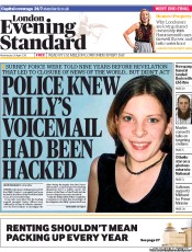 London Evening Standard (UK) Newspaper Front Page for 25 April 2013