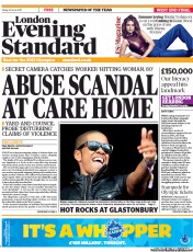 London Evening Standard Newspaper Front Page (UK) for 25 June 2011