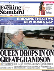 London Evening Standard Newspaper Front Page (UK) for 25 July 2013
