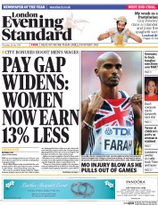 London Evening Standard Newspaper Front Page (UK) for 25 July 2014
