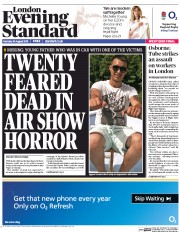 London Evening Standard Newspaper Front Page (UK) for 25 August 2015