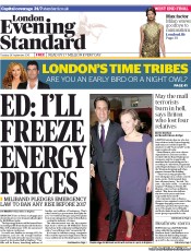 London Evening Standard Newspaper Front Page (UK) for 25 September 2013