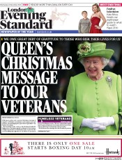 London Evening Standard Newspaper Front Page (UK) for 26 December 2014