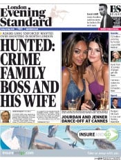 London Evening Standard Newspaper Front Page (UK) for 26 May 2015