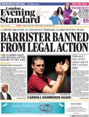 London Evening Standard Newspaper Front Page (UK) for 26 July 2014