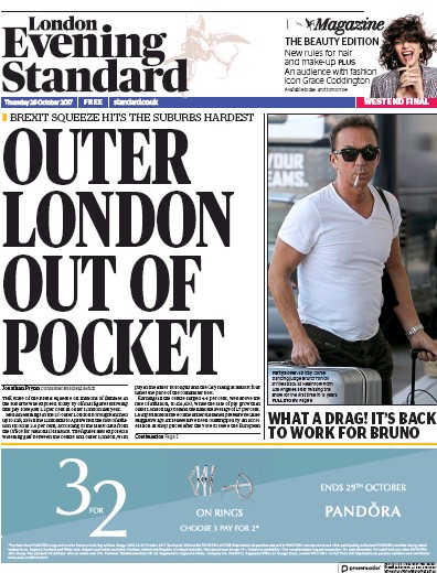 London Evening Standard Newspaper Front Page (UK) for 27 October 2017