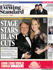 London Evening Standard Newspaper Front Page (UK) for 27 November 2012
