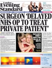 London Evening Standard Newspaper Front Page (UK) for 27 February 2015