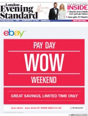 London Evening Standard Newspaper Front Page (UK) for 27 March 2015