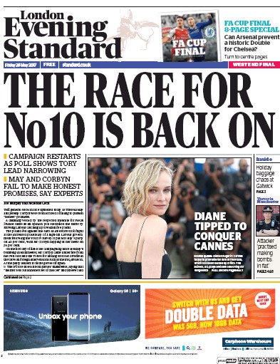 London Evening Standard Newspaper Front Page (UK) for 27 May 2017