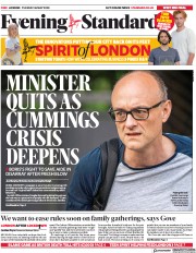 London Evening Standard (UK) Newspaper Front Page for 27 May 2020