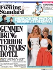 London Evening Standard Newspaper Front Page (UK) for 27 August 2014