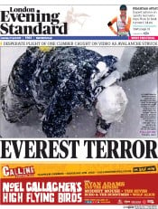 London Evening Standard (UK) Newspaper Front Page for 28 April 2015