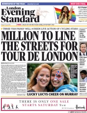 London Evening Standard Newspaper Front Page (UK) for 28 June 2014