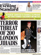 London Evening Standard Newspaper Front Page (UK) for 28 August 2014