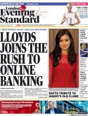 London Evening Standard Newspaper Front Page (UK) for 29 October 2014