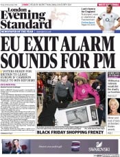 London Evening Standard Newspaper Front Page (UK) for 29 November 2014