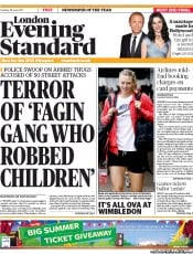 London Evening Standard Newspaper Front Page (UK) for 29 June 2011