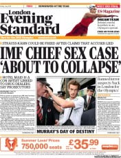 London Evening Standard Newspaper Front Page (UK) for 2 July 2011