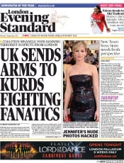 London Evening Standard (UK) Newspaper Front Page for 2 September 2014