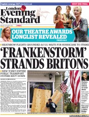 London Evening Standard (UK) Newspaper Front Page for 30 October 2012