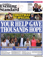 London Evening Standard Newspaper Front Page (UK) for 30 December 2013
