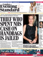 London Evening Standard Newspaper Front Page (UK) for 30 July 2014