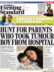 London Evening Standard Newspaper Front Page (UK) for 30 August 2014
