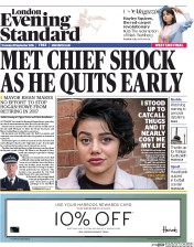 London Evening Standard (UK) Newspaper Front Page for 30 September 2016