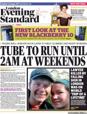 London Evening Standard Newspaper Front Page (UK) for 31 January 2013