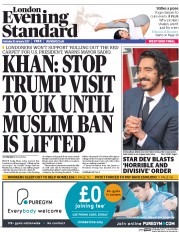 London Evening Standard (UK) Newspaper Front Page for 31 January 2017