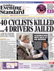 London Evening Standard (UK) Newspaper Front Page for 3 January 2014