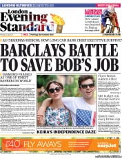 London Evening Standard Newspaper Front Page (UK) for 3 July 2012