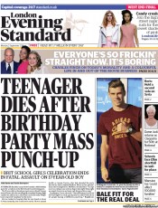 London Evening Standard Newspaper Front Page (UK) for 3 September 2013