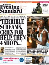 London Evening Standard Newspaper Front Page (UK) for 4 March 2014