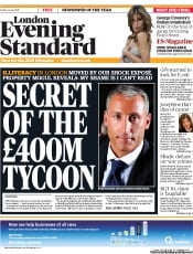 London Evening Standard Newspaper Front Page (UK) for 4 June 2011
