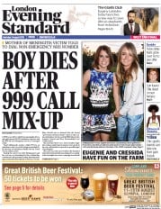London Evening Standard Newspaper Front Page (UK) for 4 August 2015