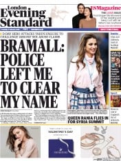 London Evening Standard (UK) Newspaper Front Page for 5 February 2016
