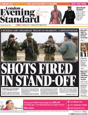 London Evening Standard Newspaper Front Page (UK) for 5 March 2014